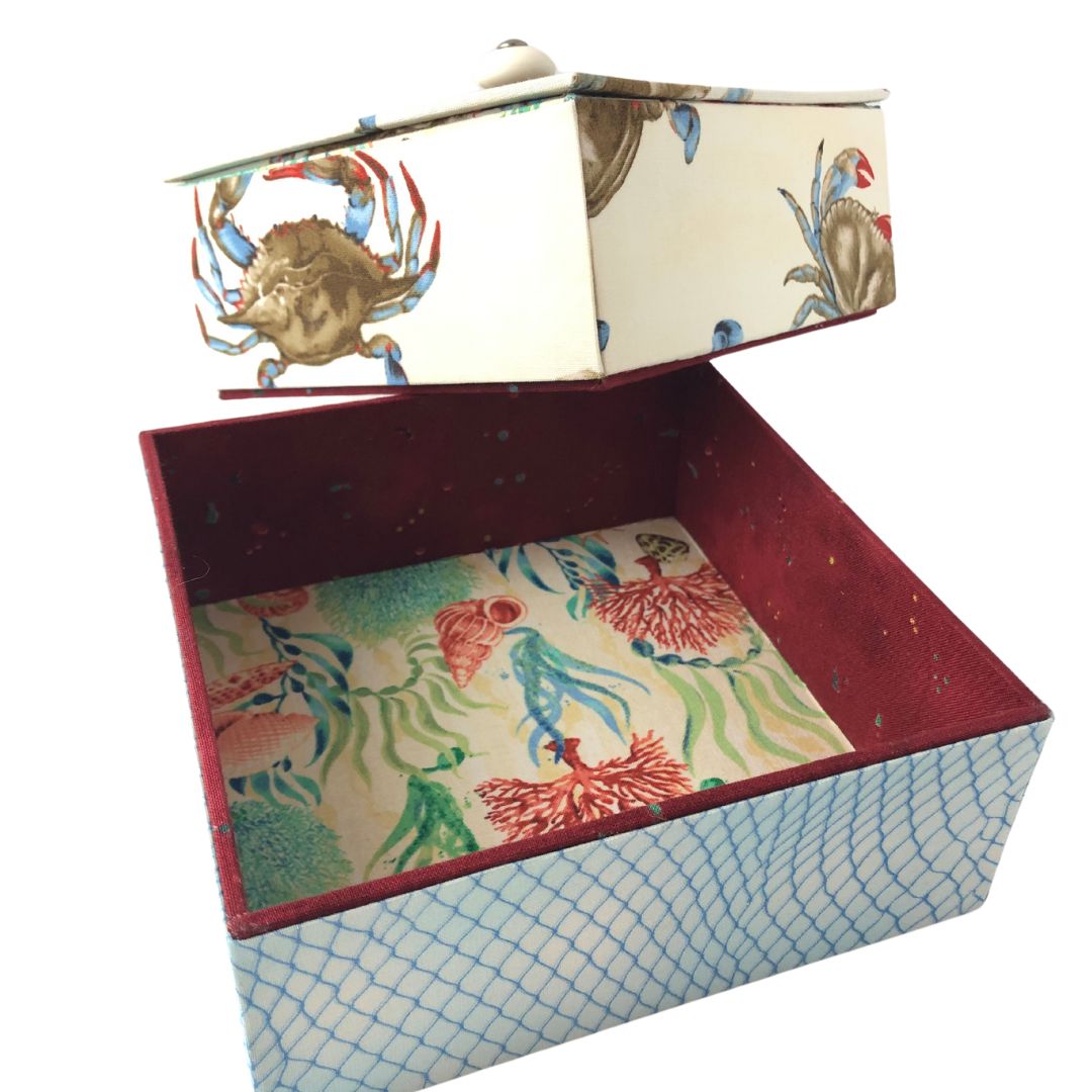 Nautical Crab Double Square Box with Lid