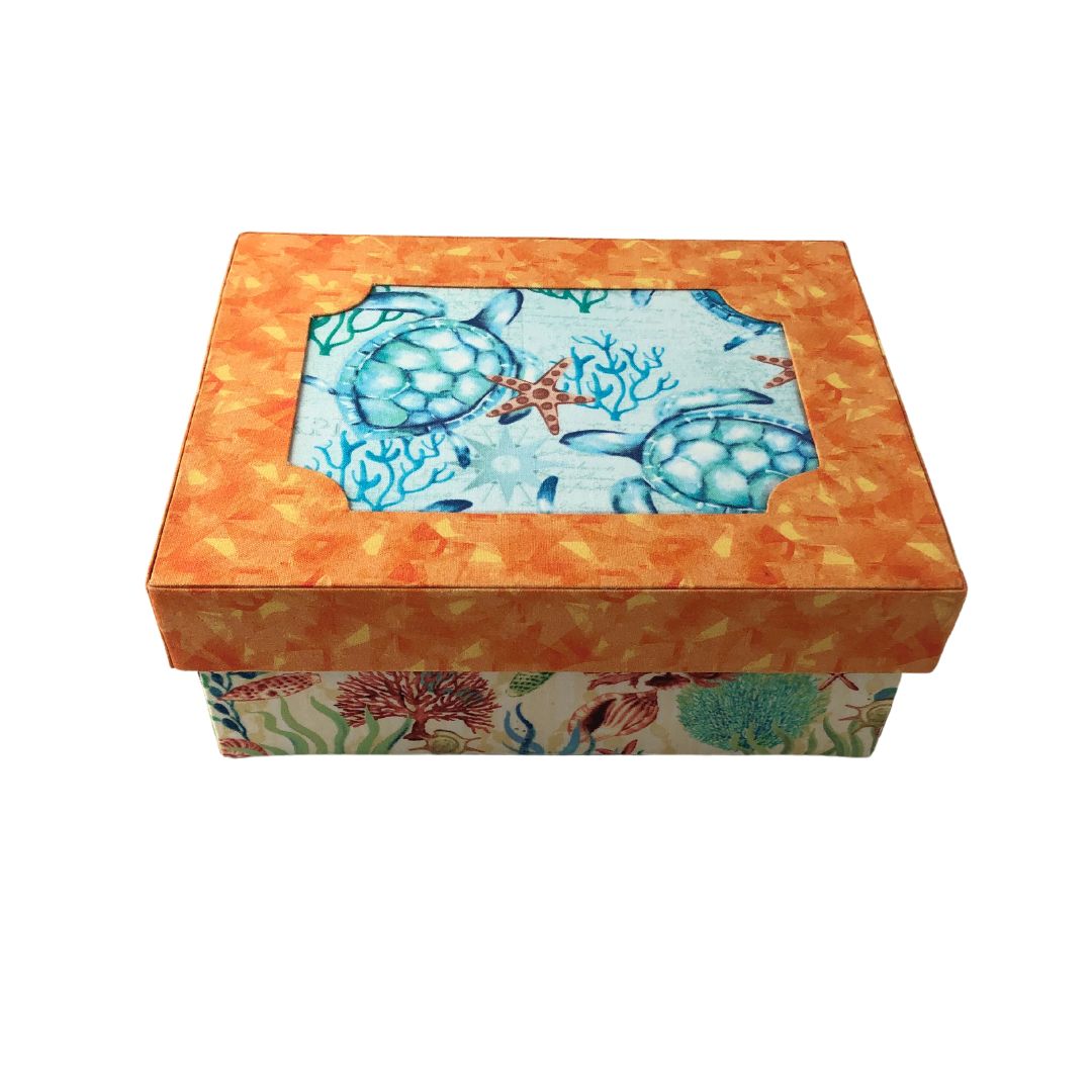 Ocean Border Box Framed Image Lidded Box – Under the Sea Theme – In My Hands Handmade Crafts