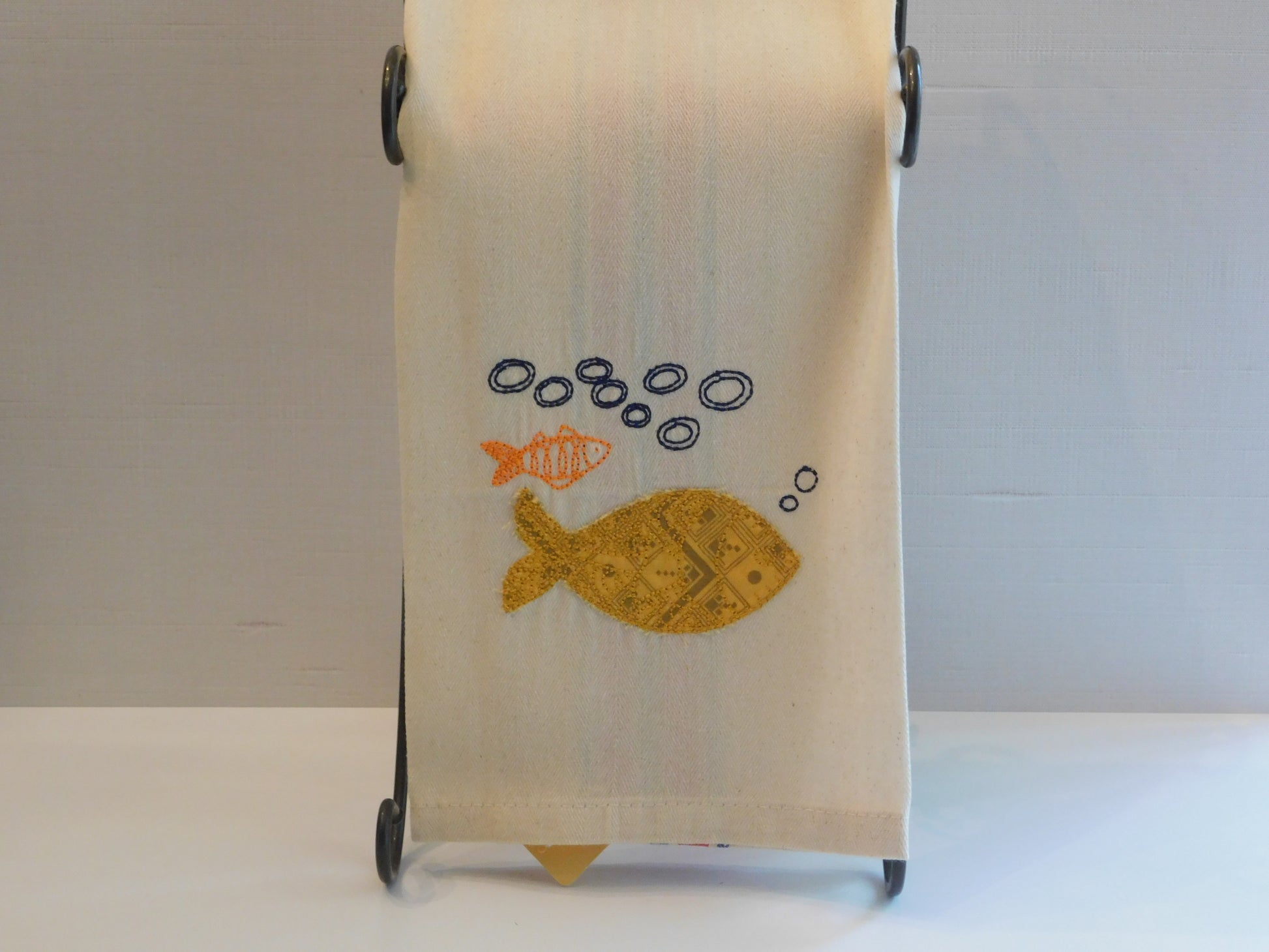 Embroidered Applique Kitchen Towel 2- Gold Fish