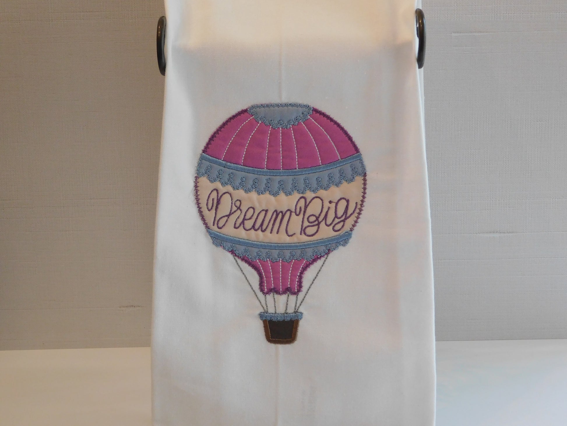 Embroidered Applique Kitchen Towel with Air Ballon words Dream Big
